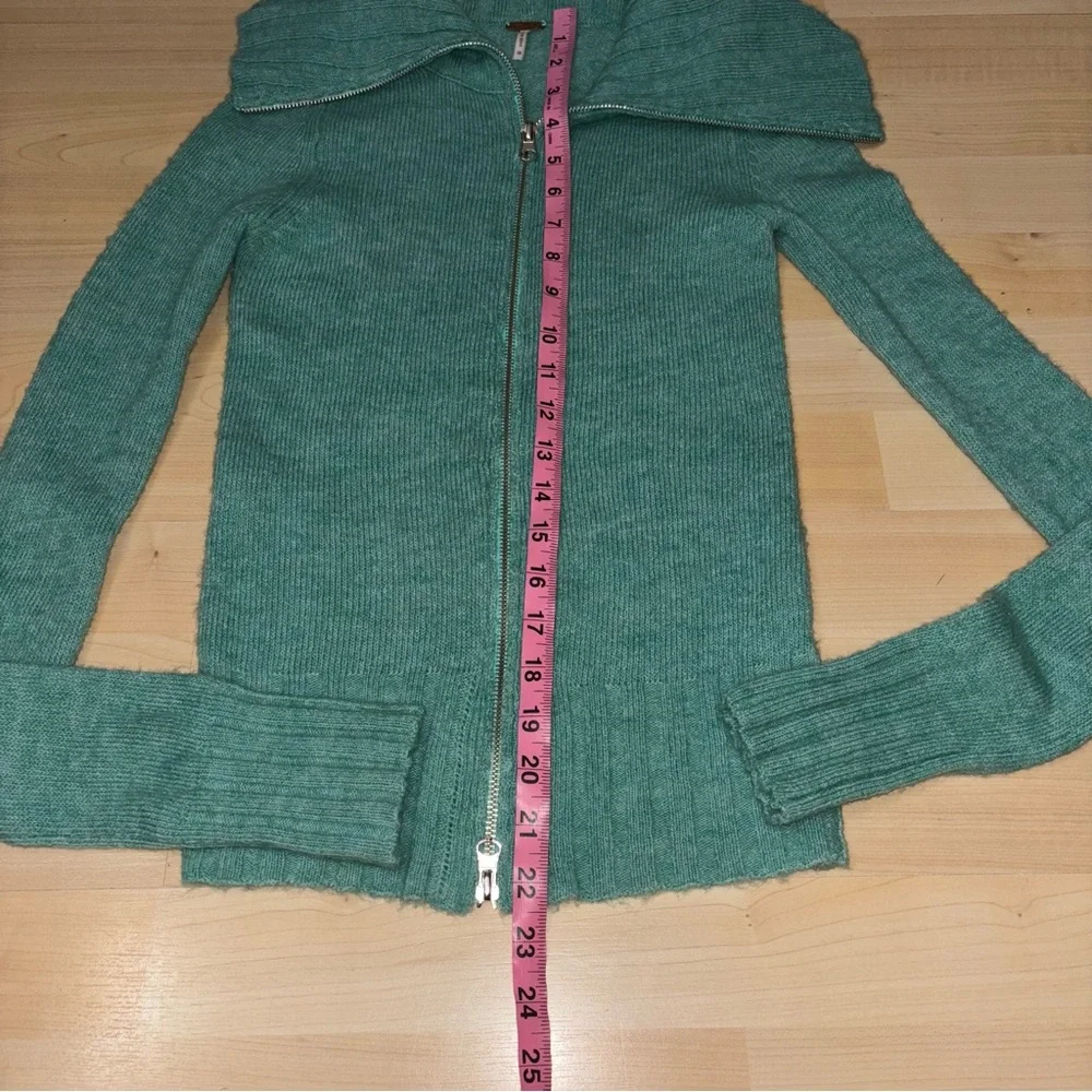 Free People Seafoam Double Zip Sweater XS Collar Ribbed Closet Y2K